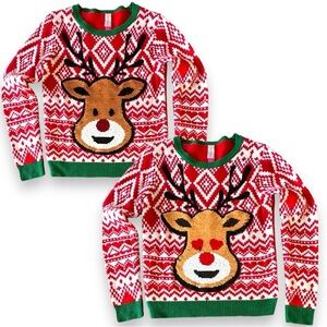 Junior M (7-9) Ugly Christmas Reindeer Flip Sequin Sweater